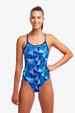 Funkita Ladies Diamond Back One Piece Blue Bars -Funky Trunks shop FS11L BLUE BARS 14